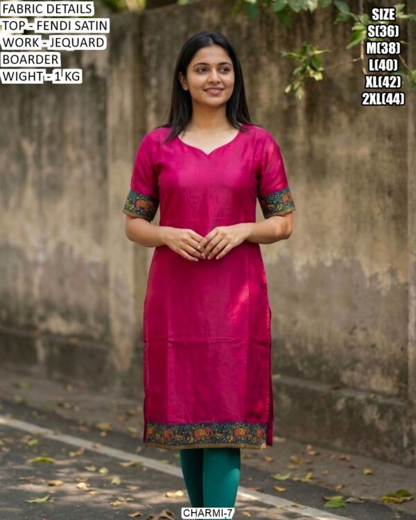 Fendi Satin Kurti With Elegant Jequard Boarder
