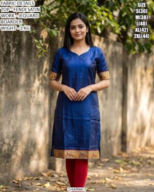 Fendi Satin Kurti With Elegant Jequard Boarder