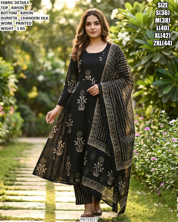 Premium Rayon Printed Suit Set With Chanderi Silk Dupatta