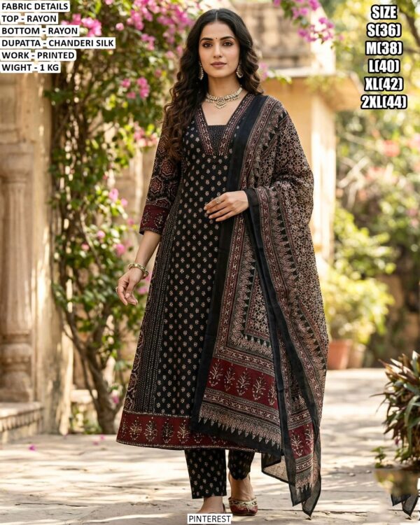 Premium Rayon Printed Suit Set With Chanderi Silk Dupatta