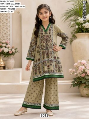 Girls Soft Mal Satin Printed Co Ord Set