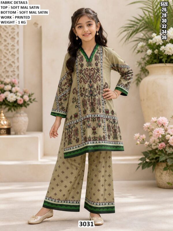Girls Soft Mal Satin Printed Co Ord Set