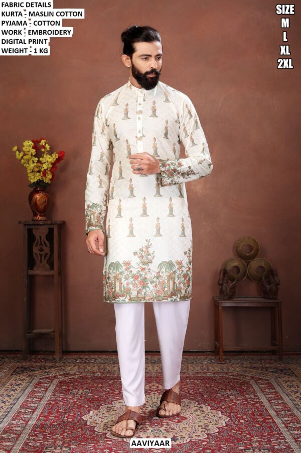 Designer Men Kurta Set With Embroidery Digital Print