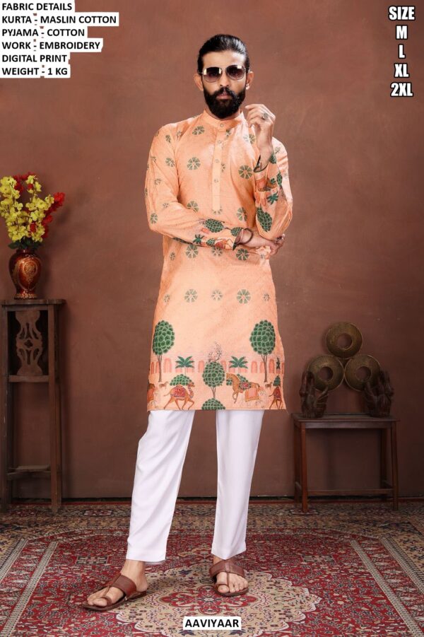 Designer Men Kurta Set With Embroidery Digital Print