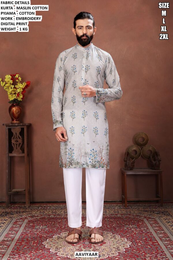 Designer Men Kurta Set With Embroidery Digital Print