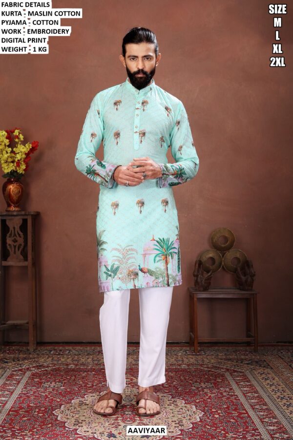 Designer Men Kurta Set With Embroidery Digital Print