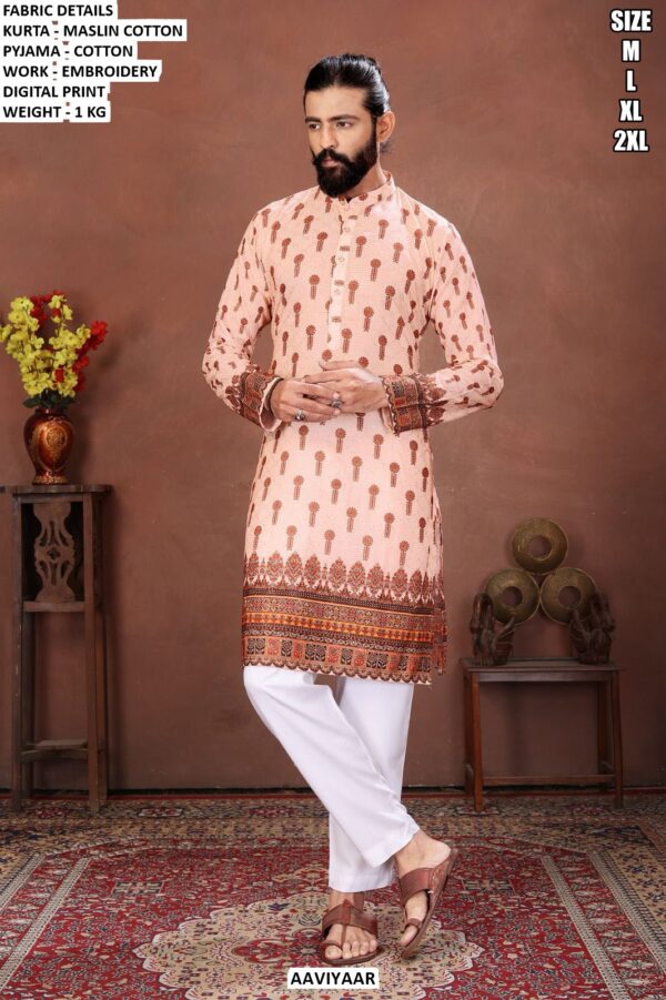 Designer Men Kurta Set With Embroidery Digital Print