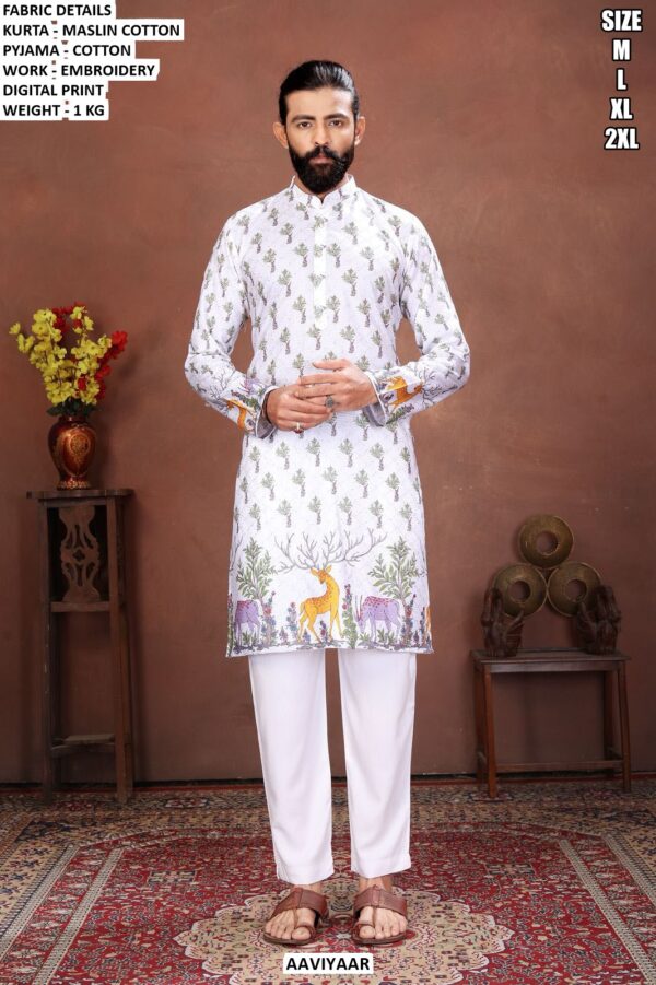 Designer Men Kurta Set With Embroidery Digital Print