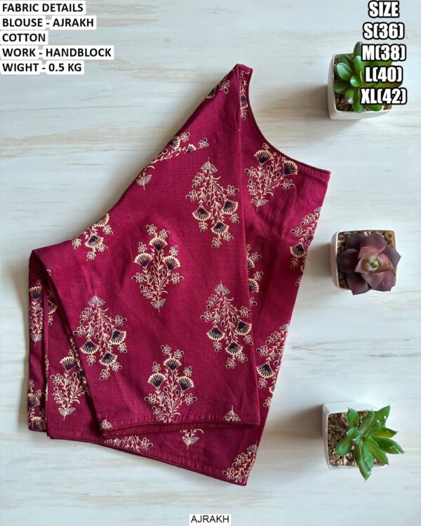 Beautyful Ajrakh Cotton Blouse With Elegant Handblock Work