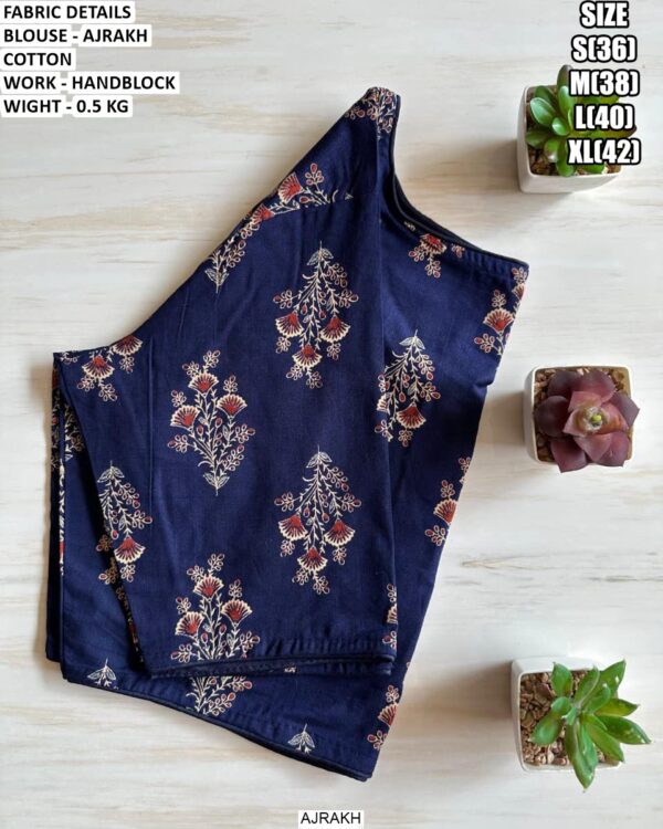 Beautyful Ajrakh Cotton Blouse With Elegant Handblock Work