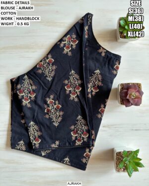 Beautyful Ajrakh Cotton Blouse With Elegant Handblock Work