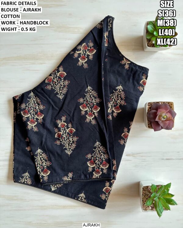 Beautyful Ajrakh Cotton Blouse With Elegant Handblock Work