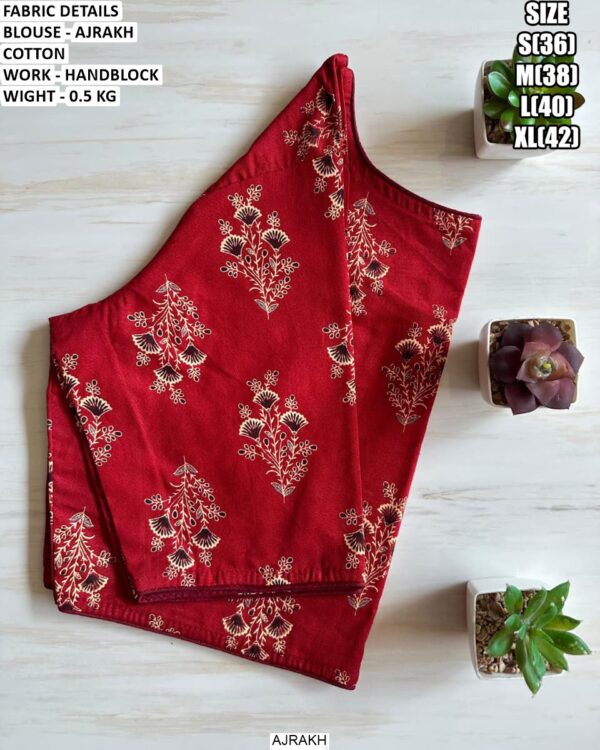 Beautyful Ajrakh Cotton Blouse With Elegant Handblock Work