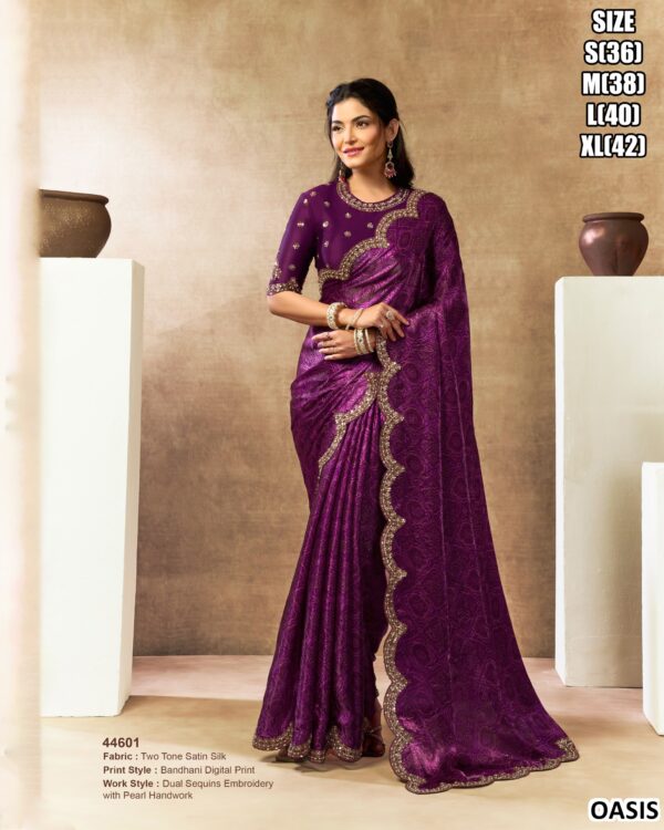 Premium Satin Silk Saree With Bead Embroidery Work