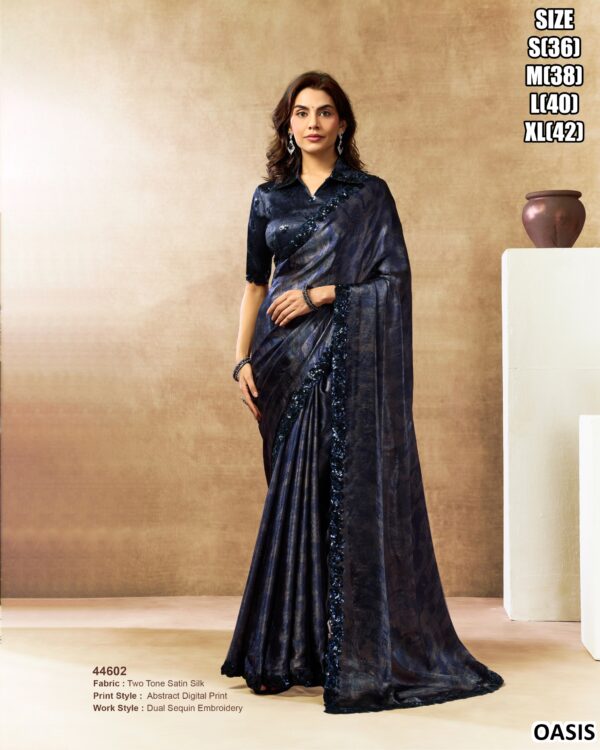 Premium Satin Silk Saree With Bead Embroidery Work