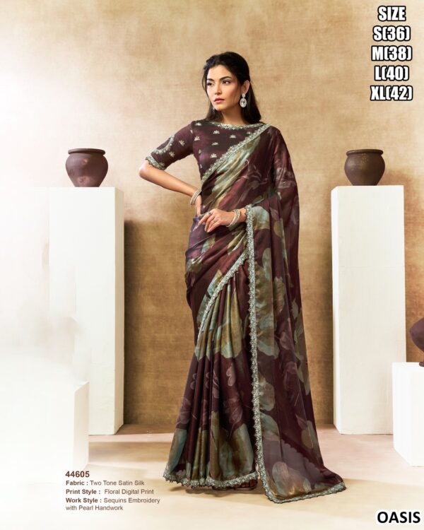 Premium Satin Silk Saree With Bead Embroidery Work