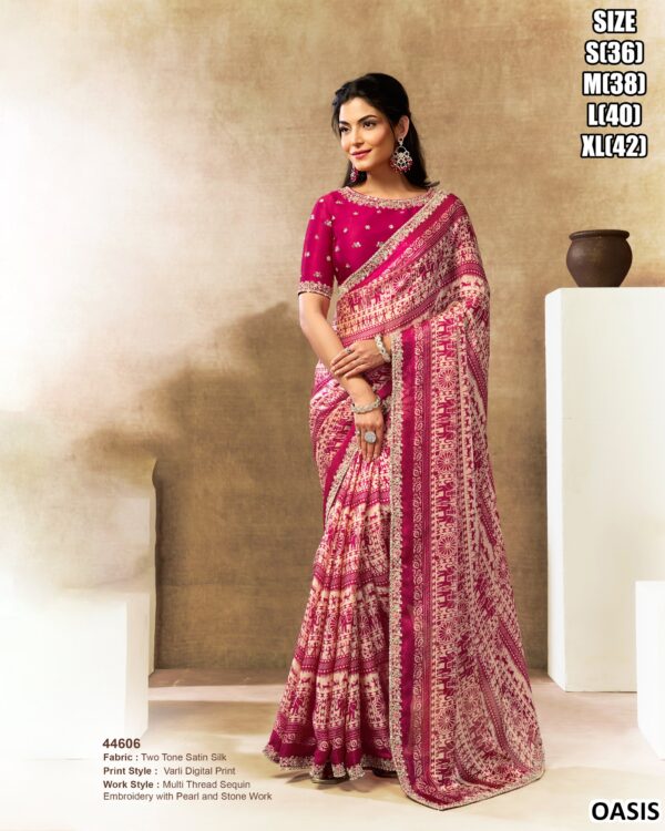 Premium Satin Silk Saree With Bead Embroidery Work