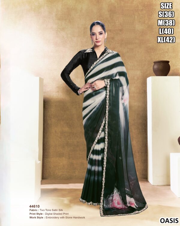 Premium Satin Silk Saree With Bead Embroidery Work