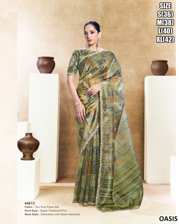 Premium Satin Silk Saree With Bead Embroidery Work
