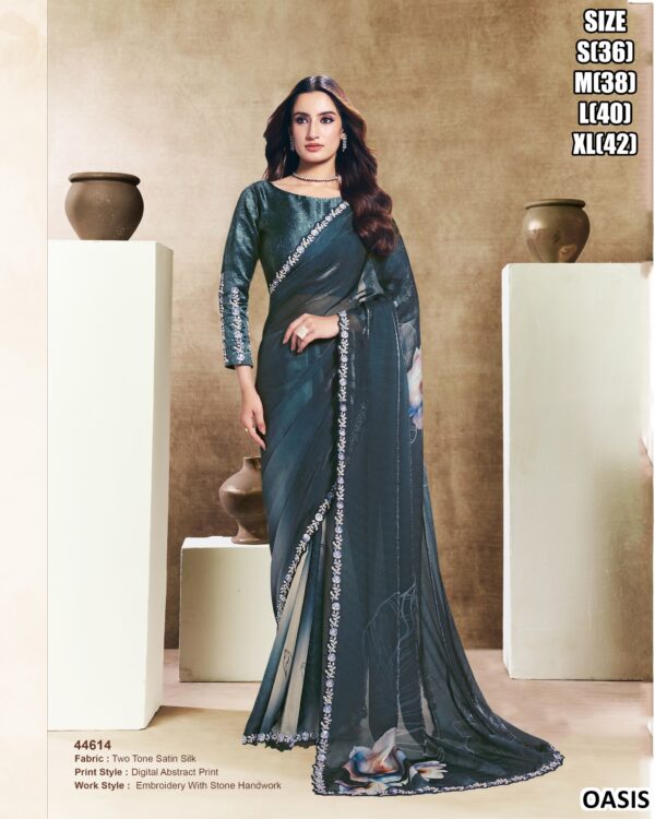 Premium Satin Silk Saree With Bead Embroidery Work