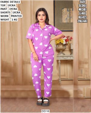 Trendy Women Nightwear Set With Printed Design