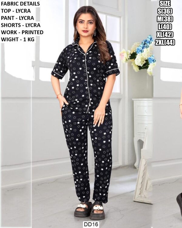 Trendy Women Nightwear Set With Printed Design