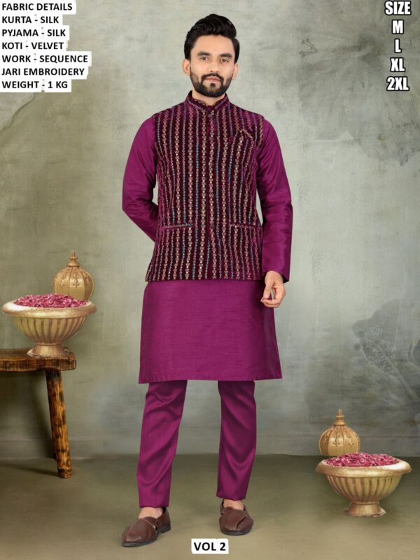 Elegant Men’s Silk Kurta Pyjama Set With Premium Velvet Koti