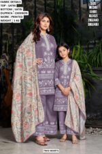 Mother Daughter Matching Satin Suit Set With Printed Dupatta