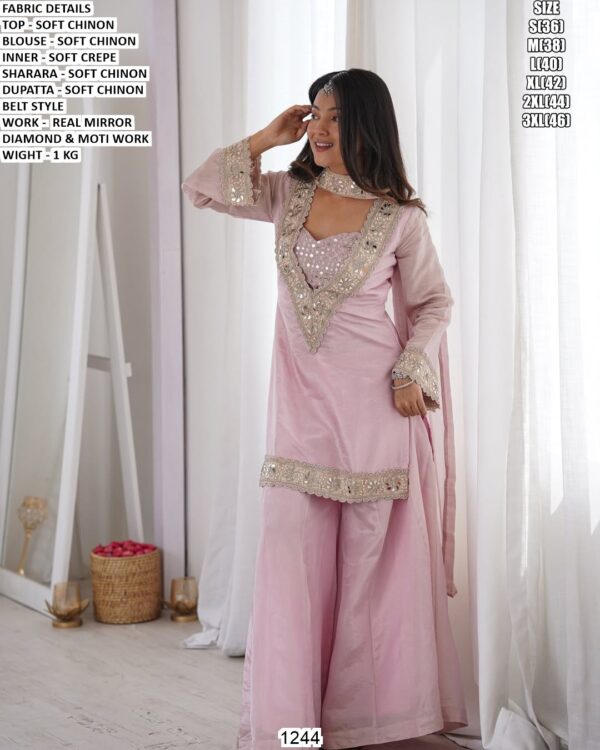 Designer Belt Style Sharara Set With Real Mirror Work