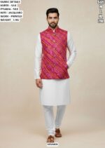 Men’s Kurta Pyjama Koti Set With Sequence Jari Embroidery