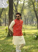 Men’s Kurta Pyjama Koti Set With Sequence Jari Embroidery