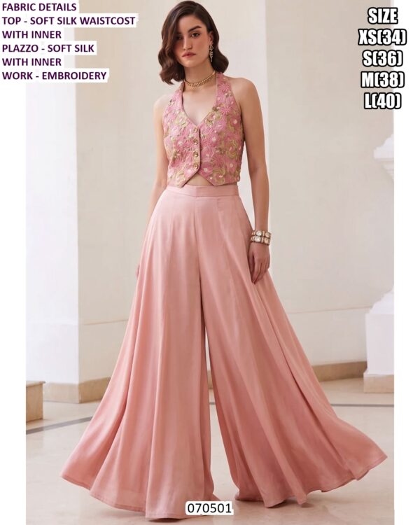 Premium Soft Silk Embroidery Waistcoat Plazzo Set