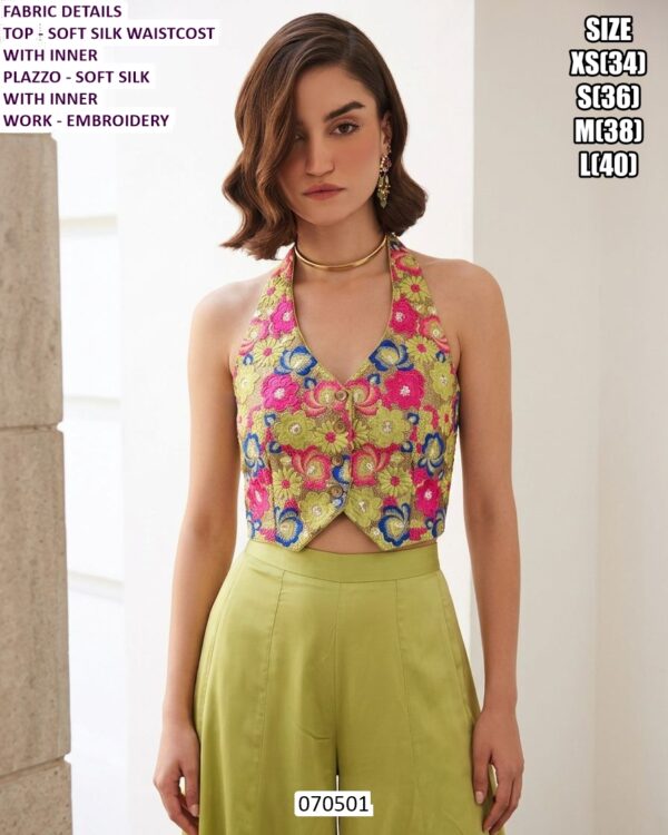 Premium Soft Silk Embroidery Waistcoat Plazzo Set