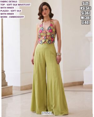 Premium Soft Silk Embroidery Waistcoat Plazzo Set