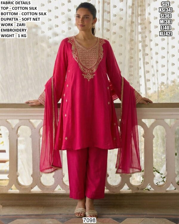 Cotton Silk Zari Embroidery Suit With Soft Net Dupatta