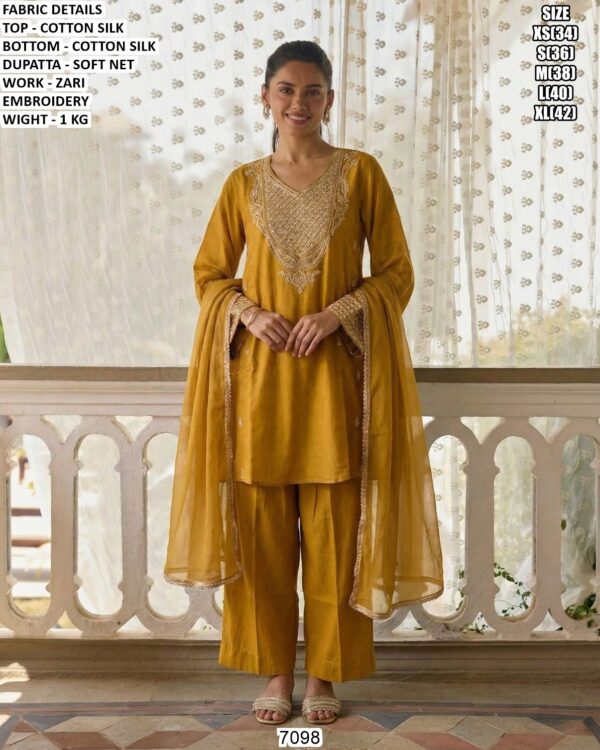 Cotton Silk Zari Embroidery Suit With Soft Net Dupatta