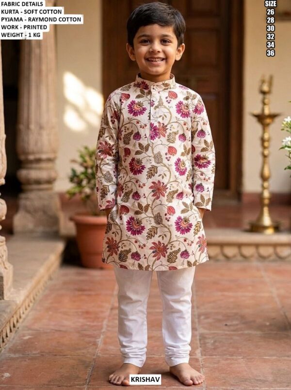 Kids Ethnic Printed Kurta With Raymond Cotton Pajama