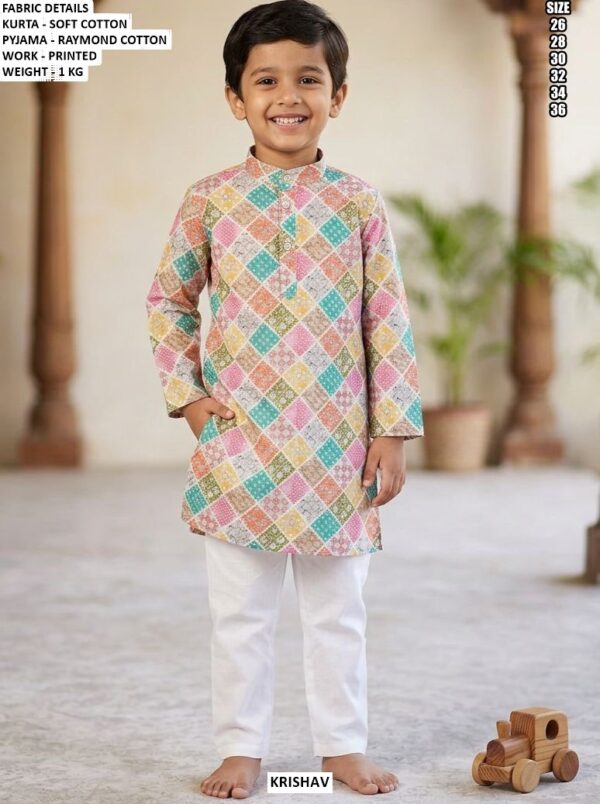 Kids Ethnic Printed Kurta With Raymond Cotton Pajama