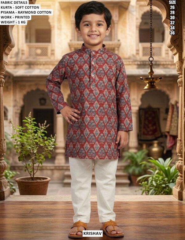 Kids Ethnic Printed Kurta With Raymond Cotton Pajama