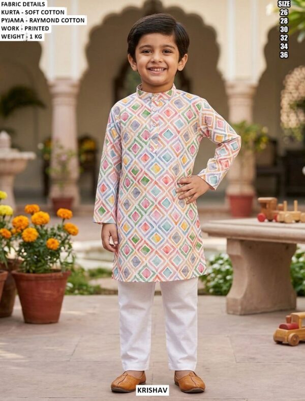Kids Ethnic Printed Kurta With Raymond Cotton Pajama