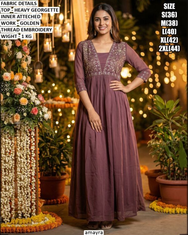 Fancy Embroidered Long Gown For Festive Wear