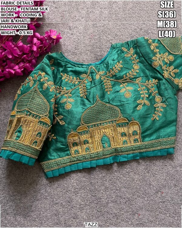 Fentam Silk Designer Blouse With Coding Jari And Khatli Handwork