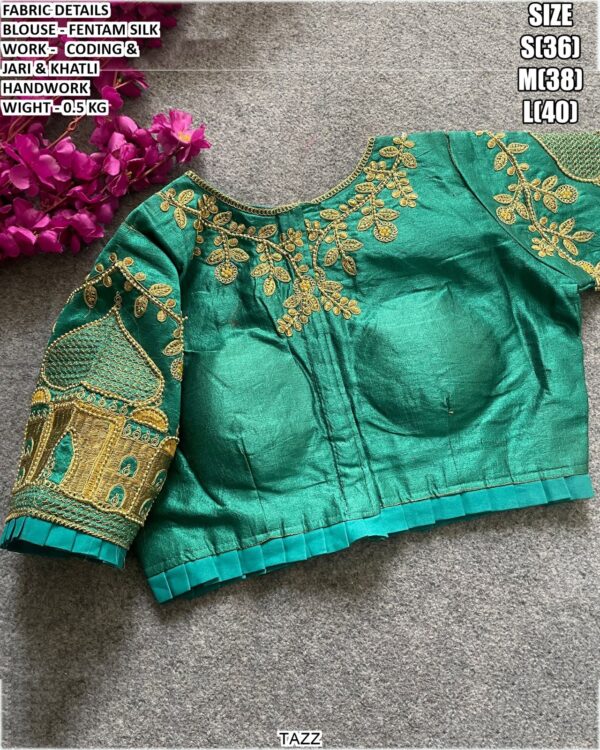 Fentam Silk Designer Blouse With Coding Jari And Khatli Handwork