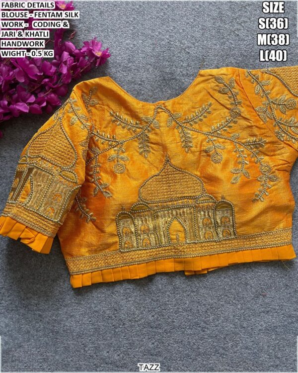Fentam Silk Designer Blouse With Coding Jari And Khatli Handwork