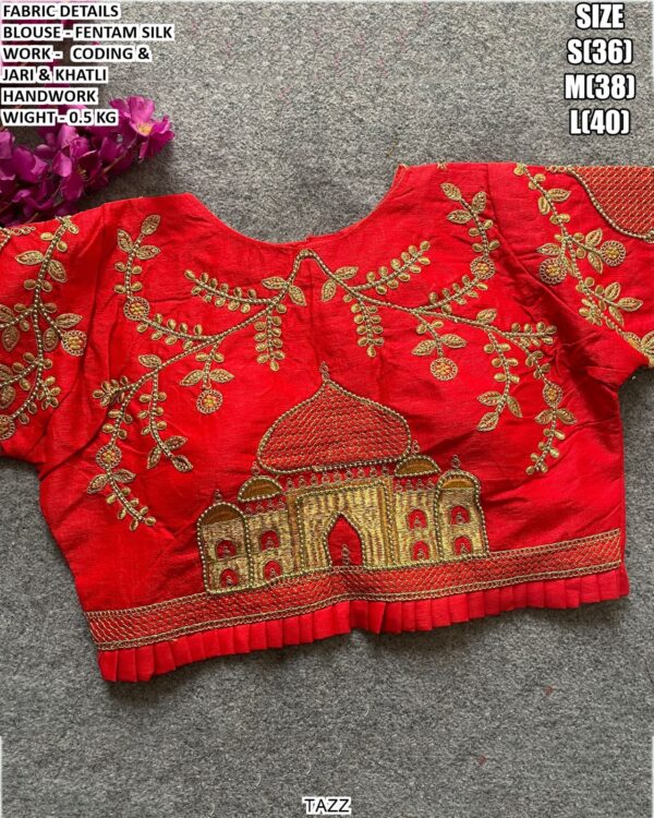 Fentam Silk Designer Blouse With Coding Jari And Khatli Handwork