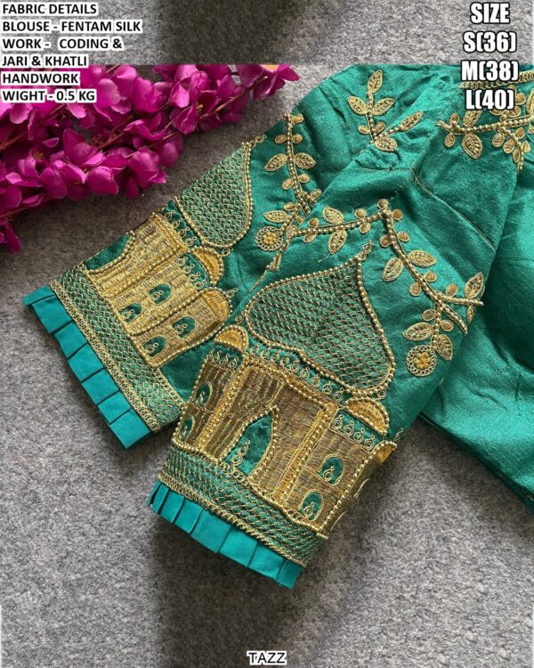 Fentam Silk Designer Blouse With Coding Jari And Khatli Handwork