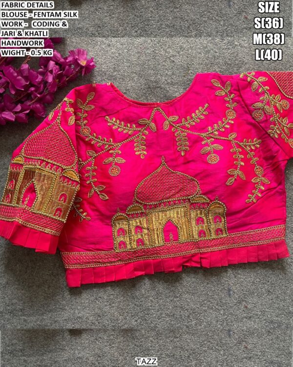 Fentam Silk Designer Blouse With Coding Jari And Khatli Handwork