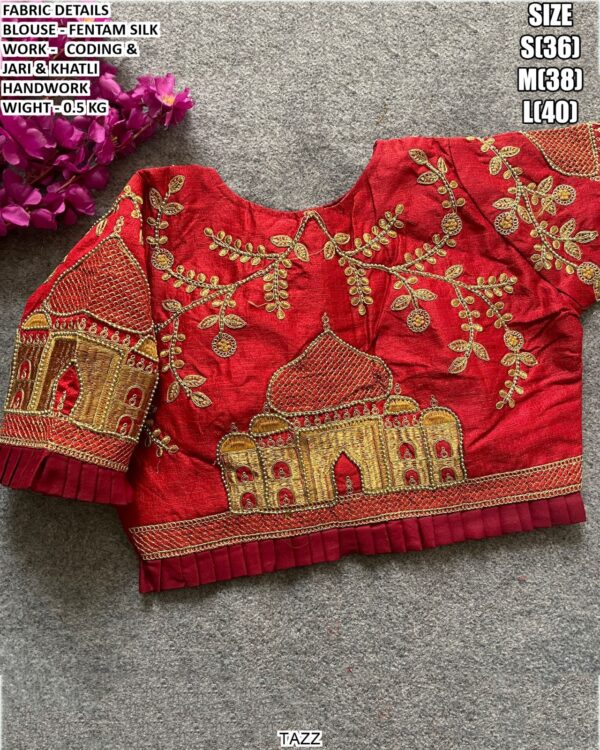 Fentam Silk Designer Blouse With Coding Jari And Khatli Handwork