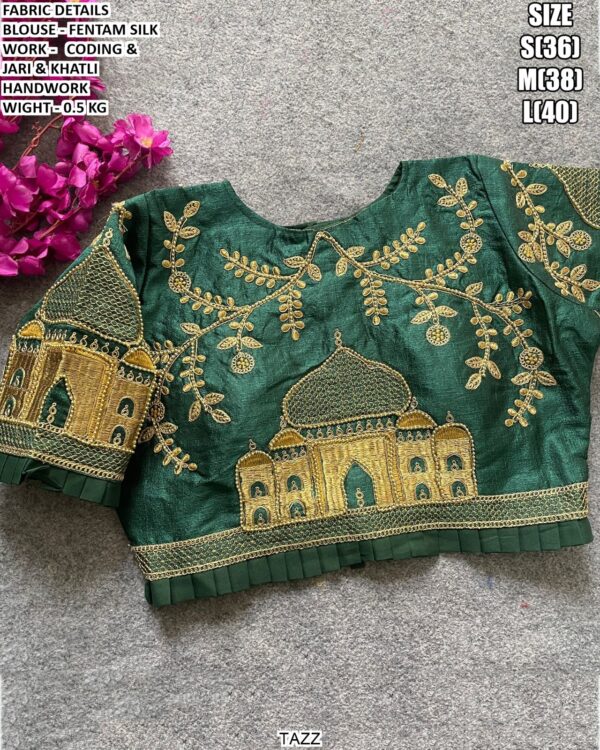 Fentam Silk Designer Blouse With Coding Jari And Khatli Handwork