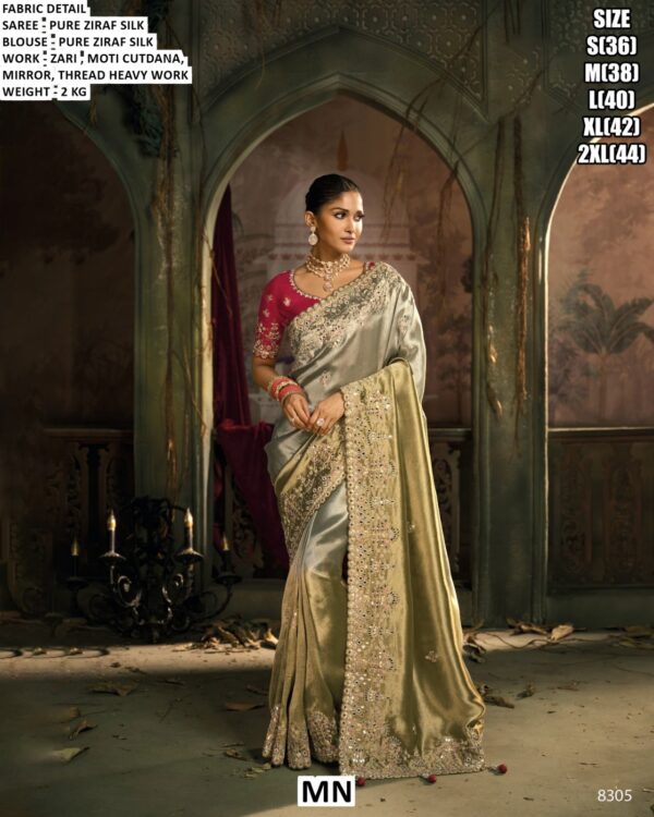 Premium Pure Ziraf Silk Saree With Heavy Hand Embellished Work